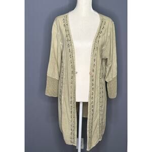 MLLE Gabrielle Moss Green Kimono With Button On Front Size 16W 100% Rayon